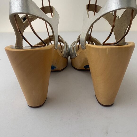 Swedish Hasbeens Toffel Sandals w Heel Shoes Silver Metallic - Picture 7 of 10